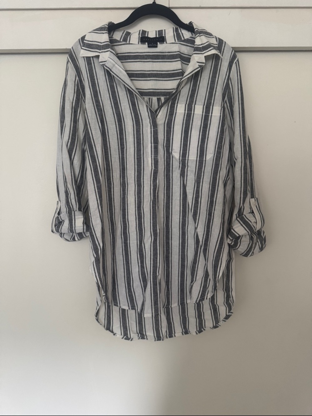 White and Black Stripe Casual Button-Up Shirt